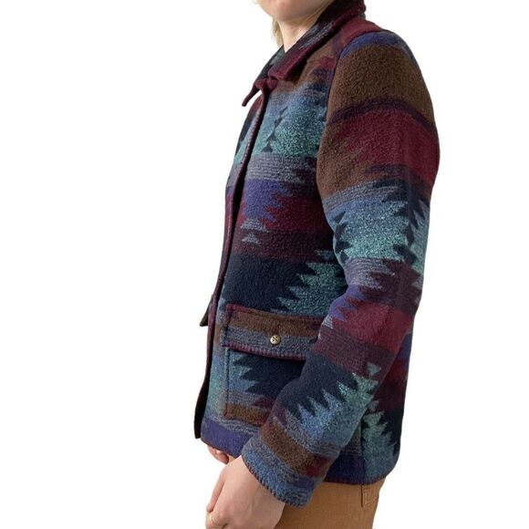 Vintage 90s Womens Wool Blend Aztec Southwestern Bohemian Fleece Jacket Sz L - Picture 5 of 9